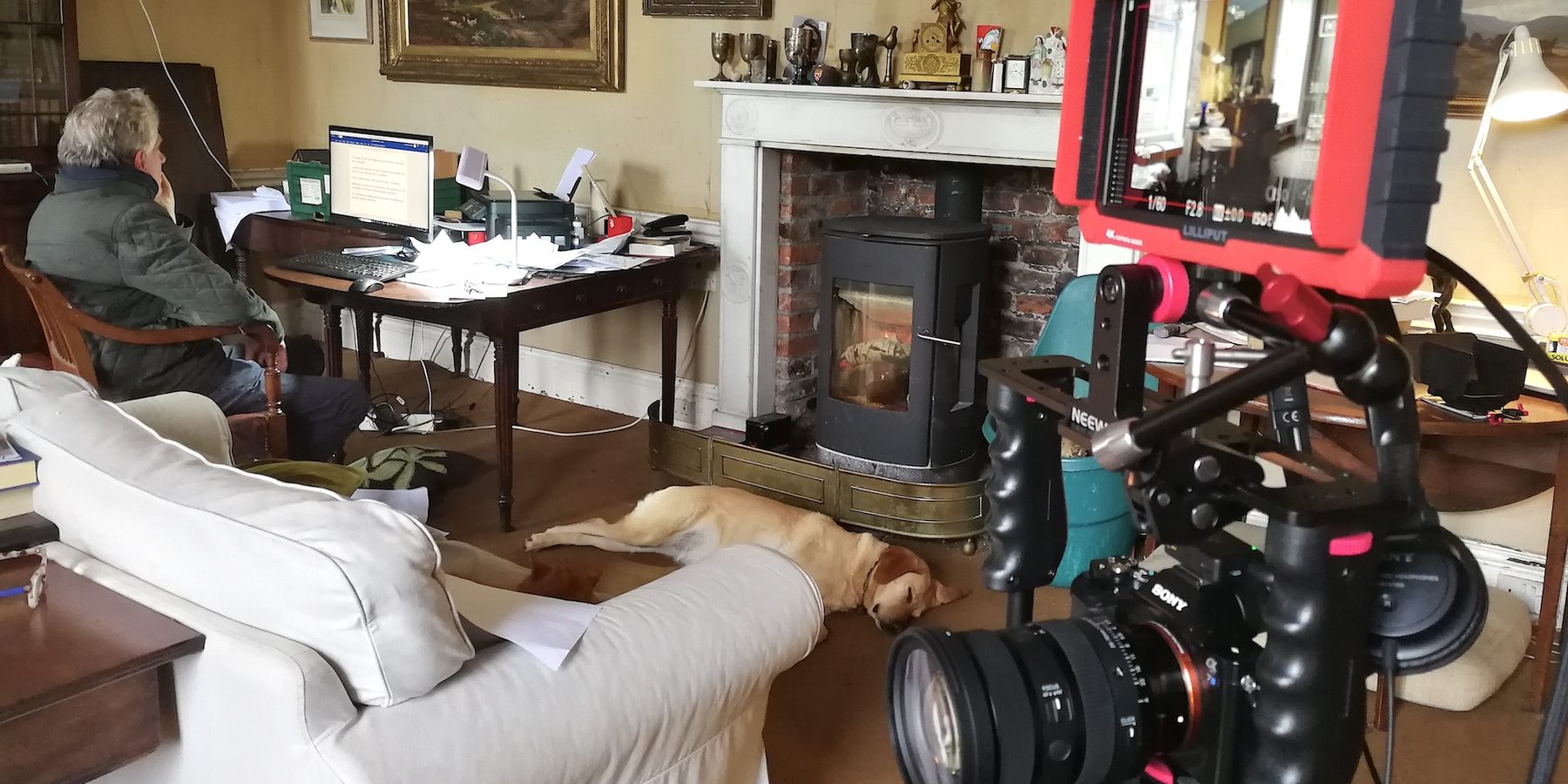 Behind the scenes: camera set up for filming in a client's home